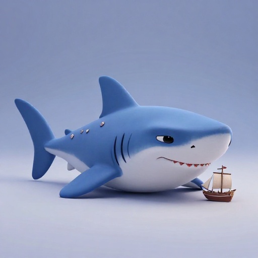 Un antiguo tiburón de Groenlandia de dibujos animados nadando lentamente, representando su vida útil extremadamente larga.