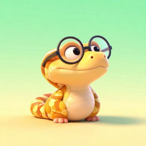 Sabia Pitón Real de caricatura usando gafas, simbolizando su esperanza de vida de 62 años.