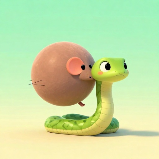 Caricatura de una serpiente avanzando lentamente usando el movimiento rectilíneo mientras transporta una gran comida.