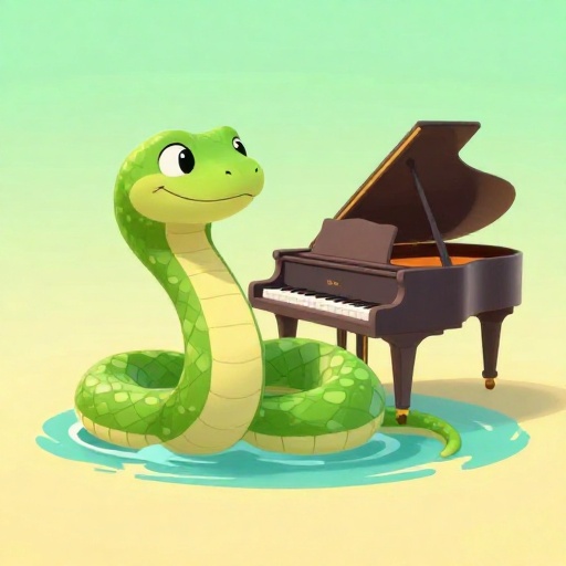 Caricatura de una Anaconda Verde junto a un piano de cola para ilustrar su enorme peso.