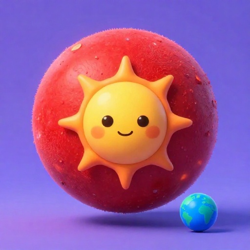 Estrella UY Scuti de dibujos animados mostrada como una esfera roja masiva que eclipsa al Sol