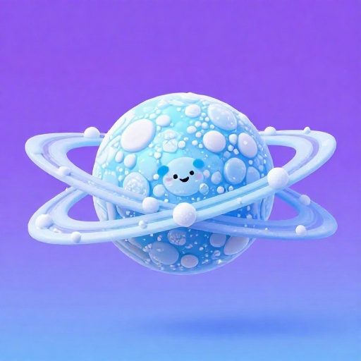 Saturno de dibujos animados con anillos brillantes y gruesos de hielo de agua