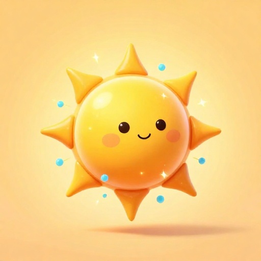 Representación de dibujos animados de fusión nuclear en el núcleo del Sol, con átomos de hidrógeno convirtiéndose en helio y liberando energía.