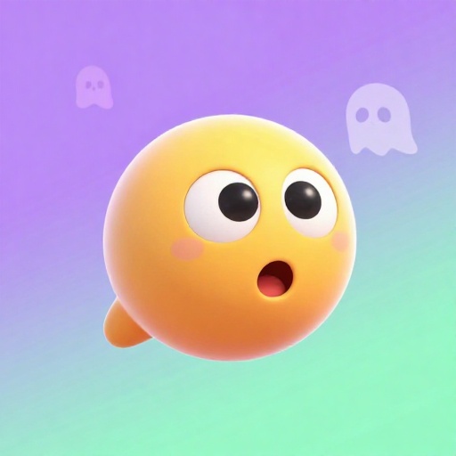 Ilustración de dibujos animados del personaje Pac-Man con cara de sorpresa junto a fantasmas borrosos.