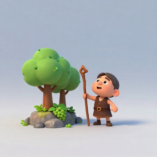 Un dibujo animado de un vikingo señalando uvas silvestres en una costa de América del Norte.