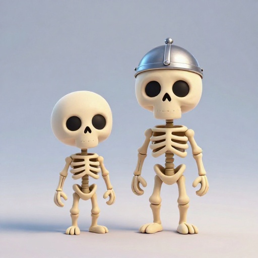 Una ilustración de dibujos animados que compara dos esqueletos vikingos, uno ligeramente más alto que el otro.