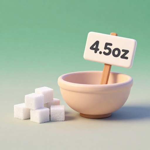 Una pila diminuta de azúcar junto a un cartel que indica una pequeña cantidad de ración semanal.