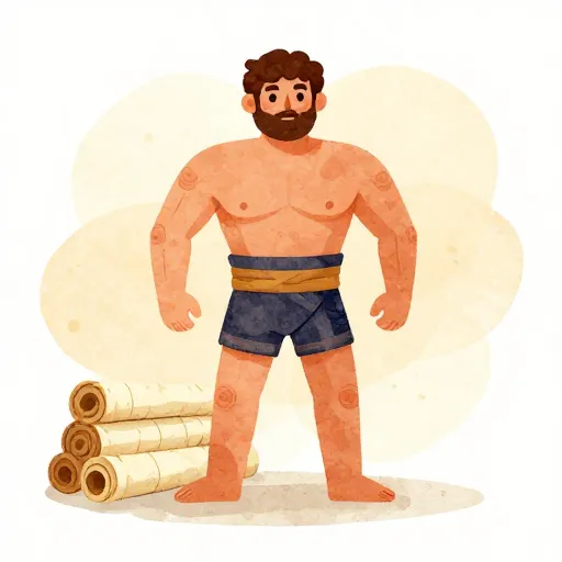 Una ilustración de un hombre griego de hombros anchos que representa a Platón.