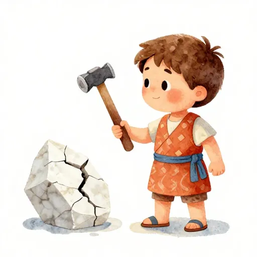 An illustration of an ancient sculptor looking frustrated at a piece of marble.