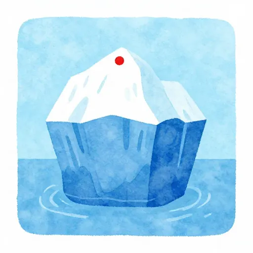 An illustration of an iceberg with a red tip and a deep blue base.