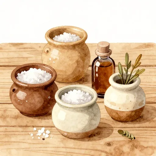 Ceramic jars and salts used in ancient Egyptian mummification.