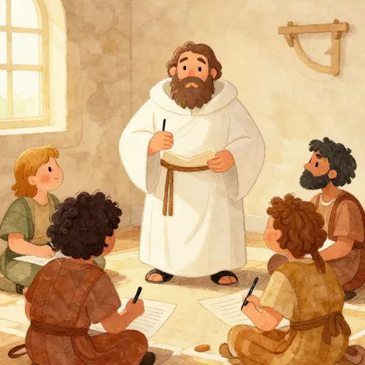 Tomás de Aquino dictando a cuatro escribas a la vez.