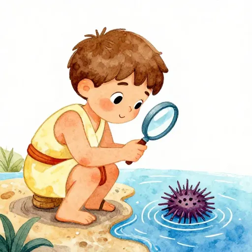 A young Aristotle exploring nature by the sea.