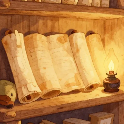 Ancient scrolls in a library.