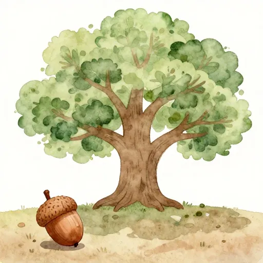 An acorn with the shadow of an oak tree.