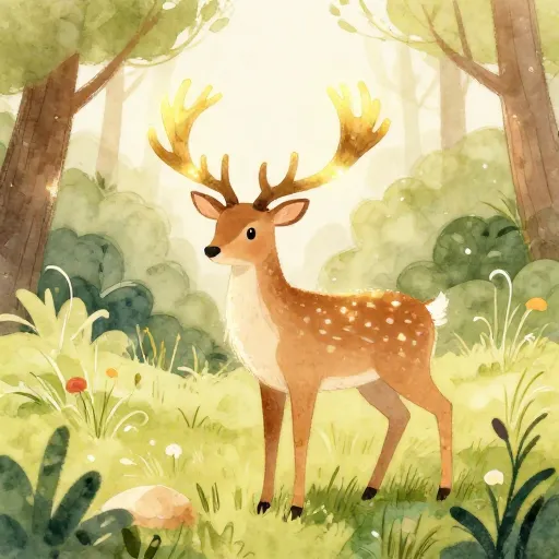 A deer with golden antlers in the woods