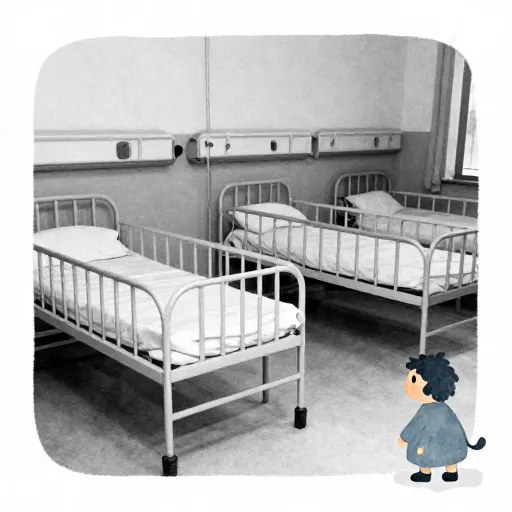 A watercolor illustration of a 1940s hospital ward.