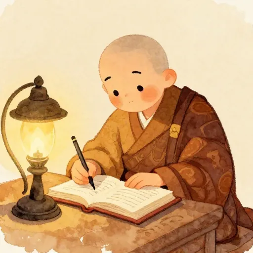 A monk copying a book by hand.