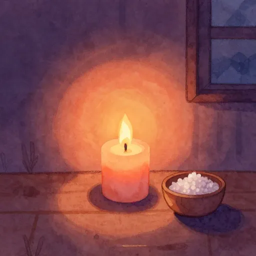 A candle and a bowl of salt representing light and preservation.