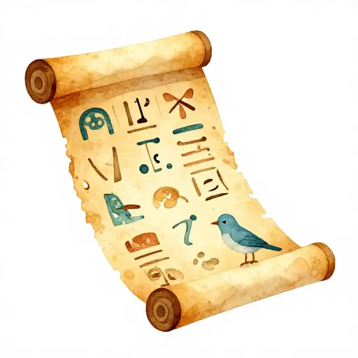 An unrolling papyrus scroll with ancient Egyptian drawings.