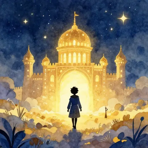 An illustration of a prince leaving a palace for the wilderness.