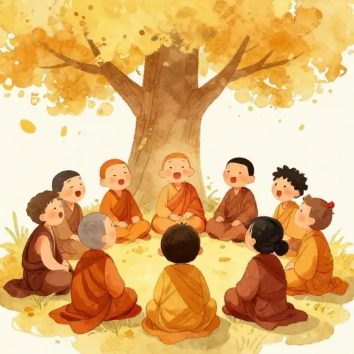 Monks chanting together to remember the Buddha's teachings.