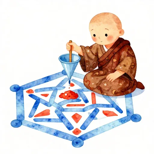 A monk creating a colorful sand mandala.