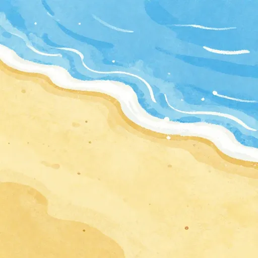 Uma praia mediterrânea ensolarada em estilo aquarela.