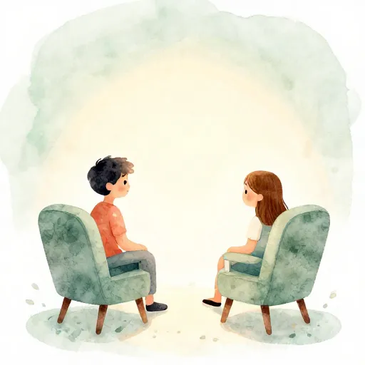 Two people talking in a safe, peaceful space.