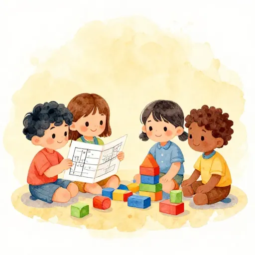 Deux groupes d'enfants construisant avec des blocs de différentes manières.