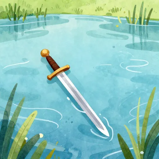 Une épée en bronze sous l'eau d'un lac.