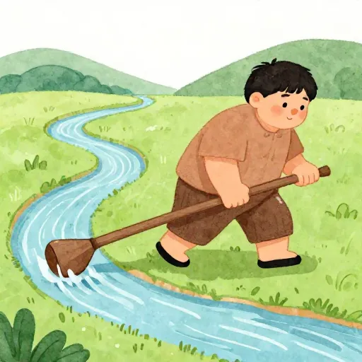 Un géant créant une rivière avec sa massue.