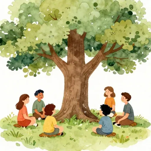 A small group of people gathered in a natural setting.