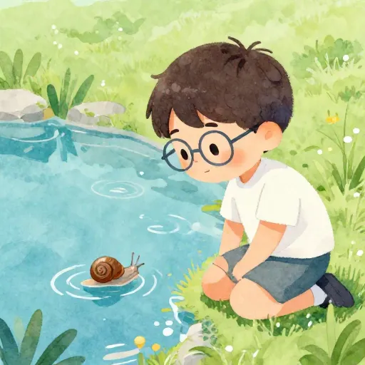 A young Piaget observing snails by a pond