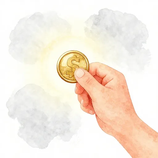 An illustration of someone checking the quality of a coin.