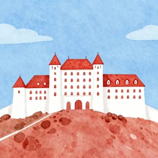 The Potala Palace sitting high on a hill in Tibet.