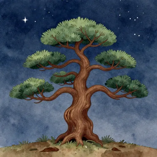 An ancient, twisted bristlecone pine tree under a night sky.