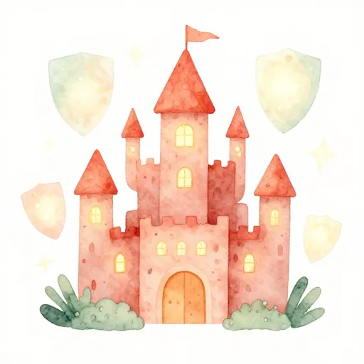 A whimsical castle with protective light shields.