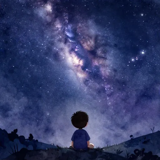 A child looking at the stars of the Milky Way.