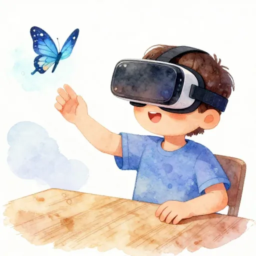 A child exploring virtual reality and the real world at once.