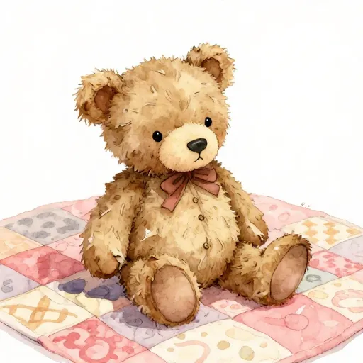 A close-up of a well-loved, slightly worn teddy bear.