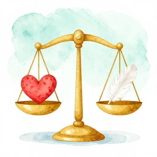 The scales of justice weighing a heart against a feather.