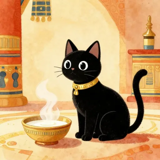 A black cat with a golden collar.