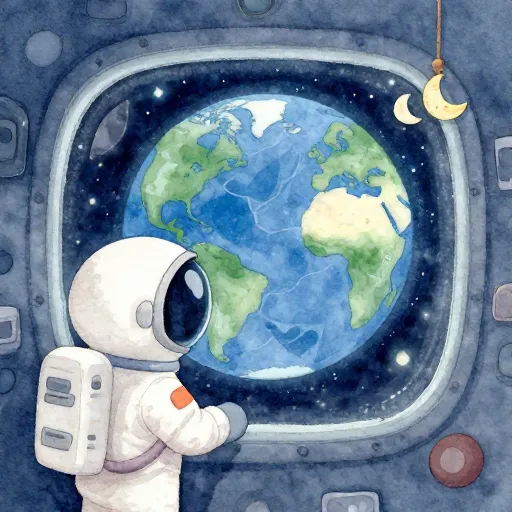 An astronaut looking at Earth from a space station.