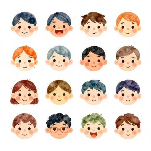 Une série de visages simples montrant la joie, la tristesse et la colère.