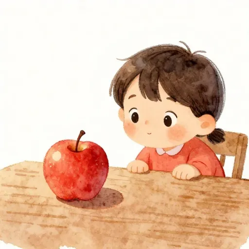 Un enfant regardant une pomme, pratiquant l'alimentation en pleine conscience.