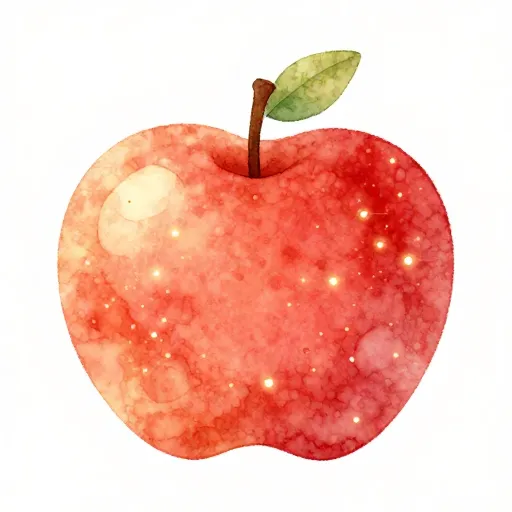 Une pomme se transformant en minuscules atomes lumineux.