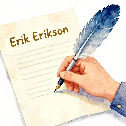 Une main signant un nom sur un morceau de parchemin.