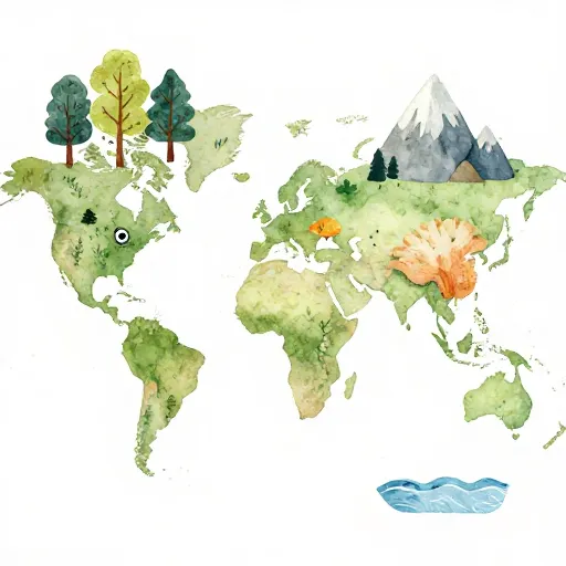 Une carte féerique montrant les différents stades de la vie comme des paysages.