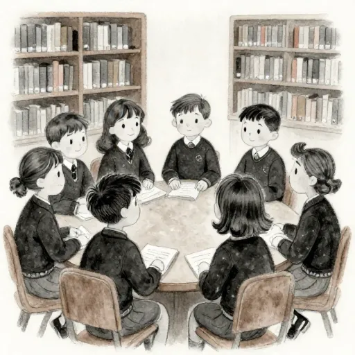 Teenagers in 1950s fashion reading books and talking.